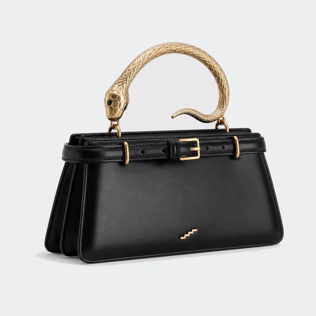 vegan pu leather snake-handle top handle bag product reference view 1