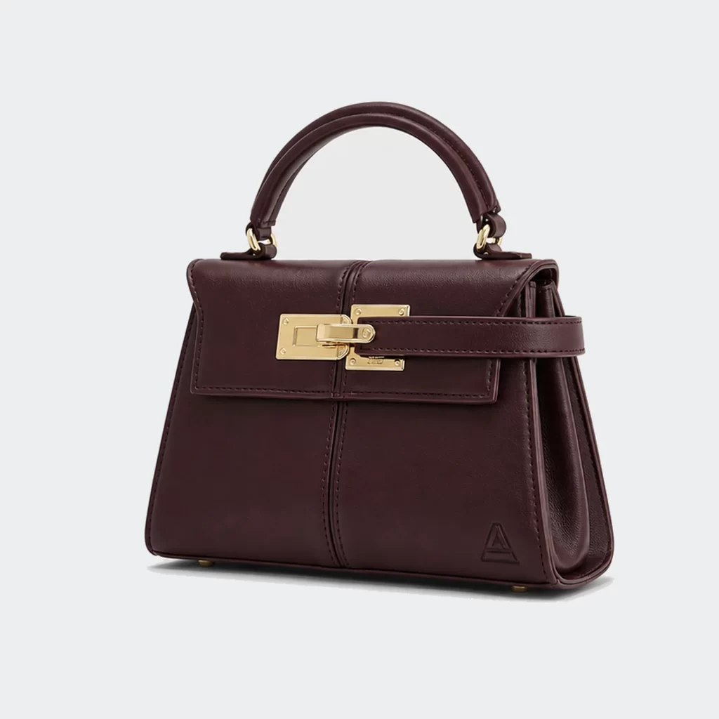 vegan pu leather structured burgundy top handle bag product reference view 1